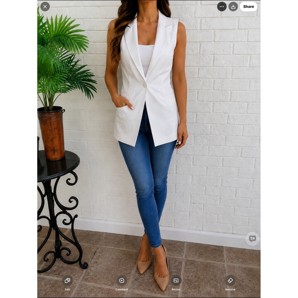 Bagatelle Sleeveless Blazer Vest Women XS White Excellent Single Button Notched